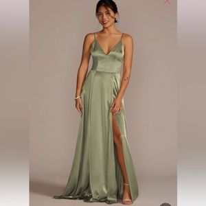 GALINA SIGNATURE charmeuse deep v-neck a-line bridesmaid dress